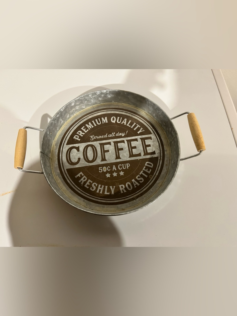 Vintage Coffee Metal Tray - Brown and Silver